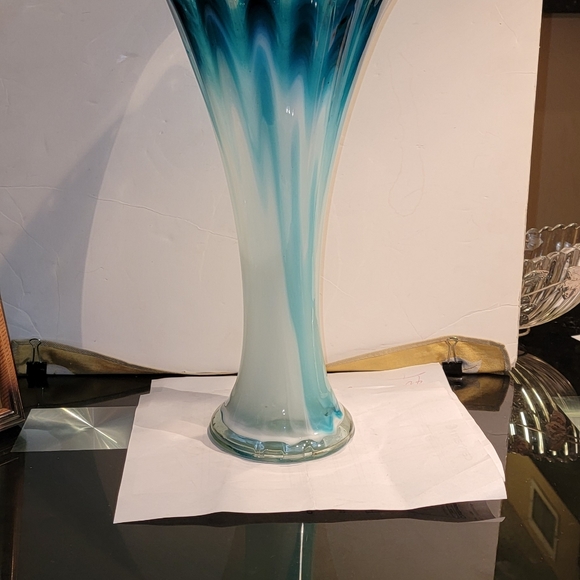Beautiful Vintage Aqua Blue Glass French Mid-Century Vase 15" Tall - Picture 5 of 9